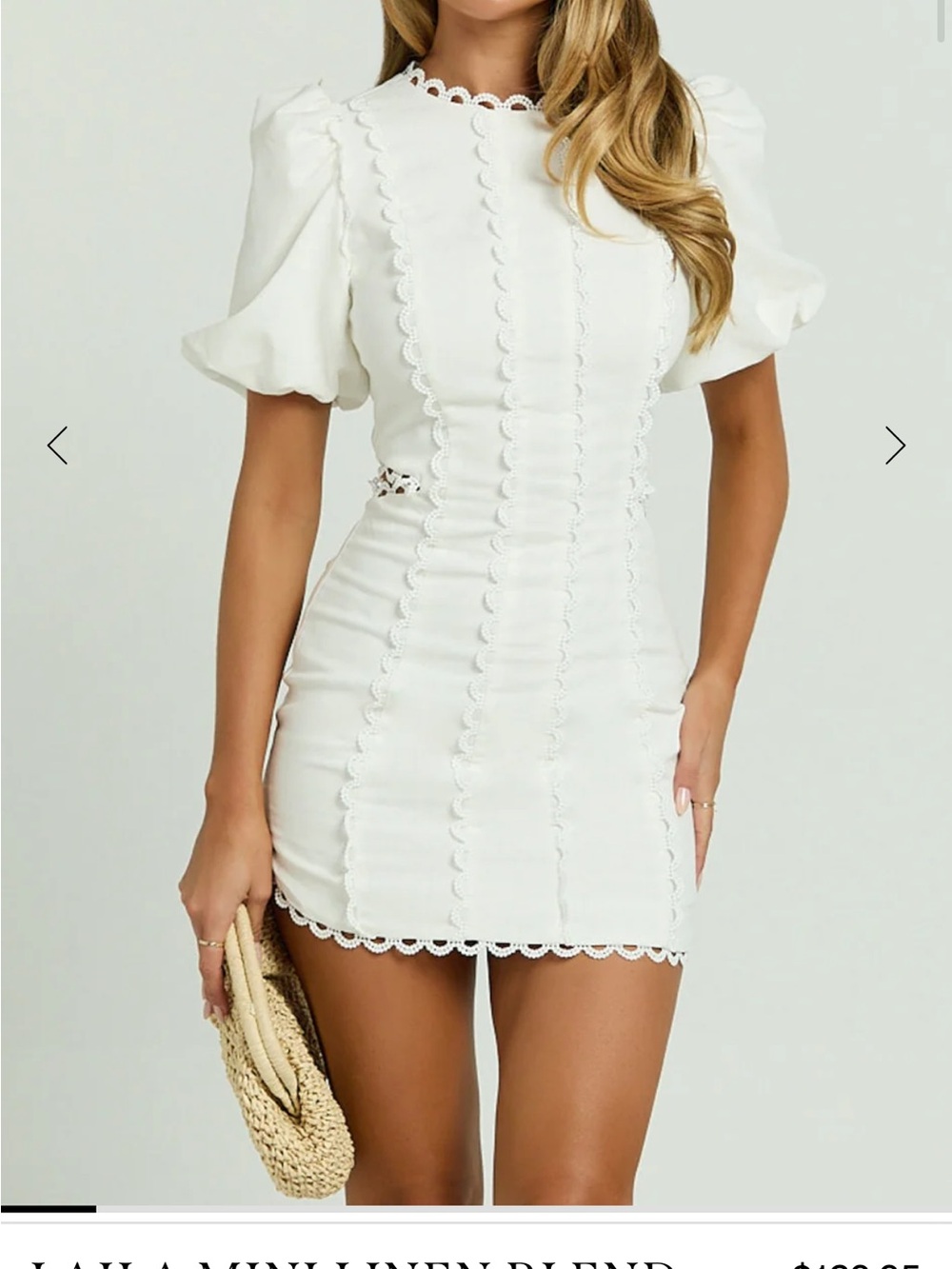 Showpo White Lace-Trim Puff Sleeve Mini Dress